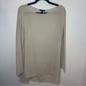 Eileen Fisher 100% Silk Long Sleeve High Low Tunic Top Cream Size XS
